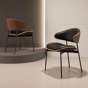 Mid-Century Wooden Dining Chair – Soft & Ergonomic Design