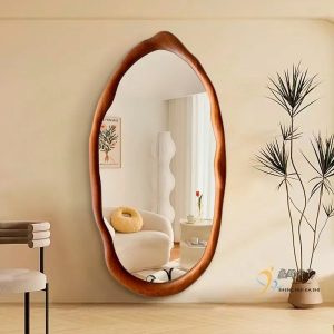 Wooden Vintage Full-Length Floor Mirror – Korean-Style Aesthetic for Bedrooms