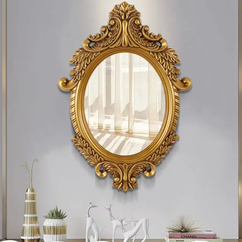 European Carved Oval Bathroom Mirror Retro Toilet Glass Entrance Wall Hanging Decorative Mirrors Home Decoration Espelho - Image 5
