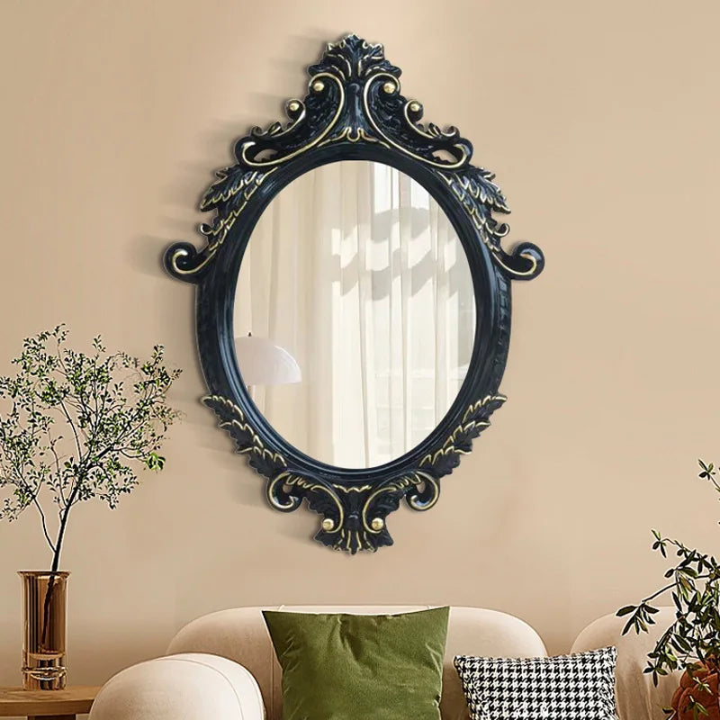 European Carved Oval Bathroom Mirror Retro Toilet Glass Entrance Wall Hanging Decorative Mirrors Home Decoration Espelho - Image 6