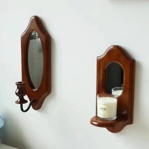 Vintage Solid Wood Wall Mirror – Retro Decorative Mirror for Bedroom, Bathroom, and Living Room