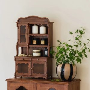 French Vintage Wall Storage Cabinet – Retro Living Room & Dining Sideboard with Shelves