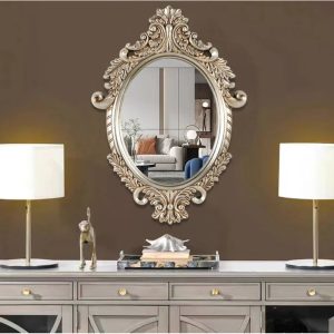 European Carved Oval Bathroom Mirror Retro Toilet Glass Entrance Wall Hanging Decorative Mirrors Home Decoration Espelho